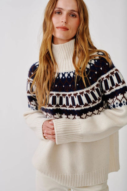 Sablyn Scottie Slouchy Mock Neck in Gardenia Fairisle, alternate view