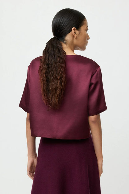 Short Sleeved Silk Blouse in Bordeaux