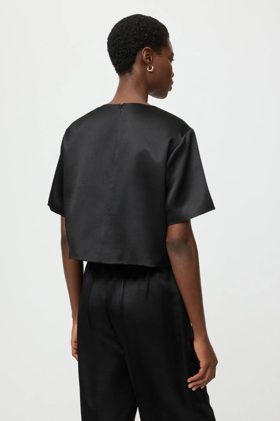 Short Sleeved Silk Blouse in Black