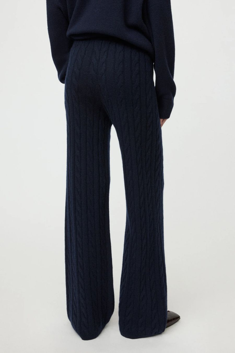 Soft Goat Cable Knit Pants in Navy, alternate view