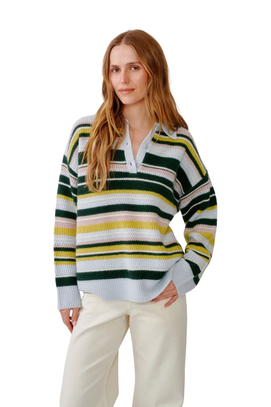Billie Cashmere Sweater in Hunter Green Multi