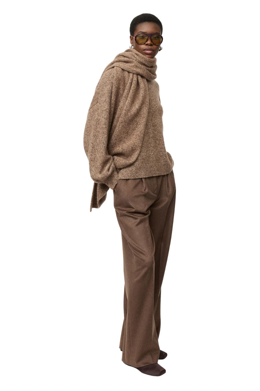 Marled Relaxed Fit Crewneck in Brown Melange
