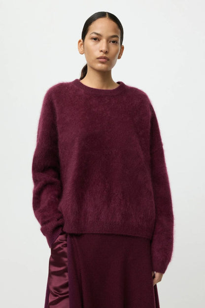 Brushed Boyfriend Crewneck in Bordeaux