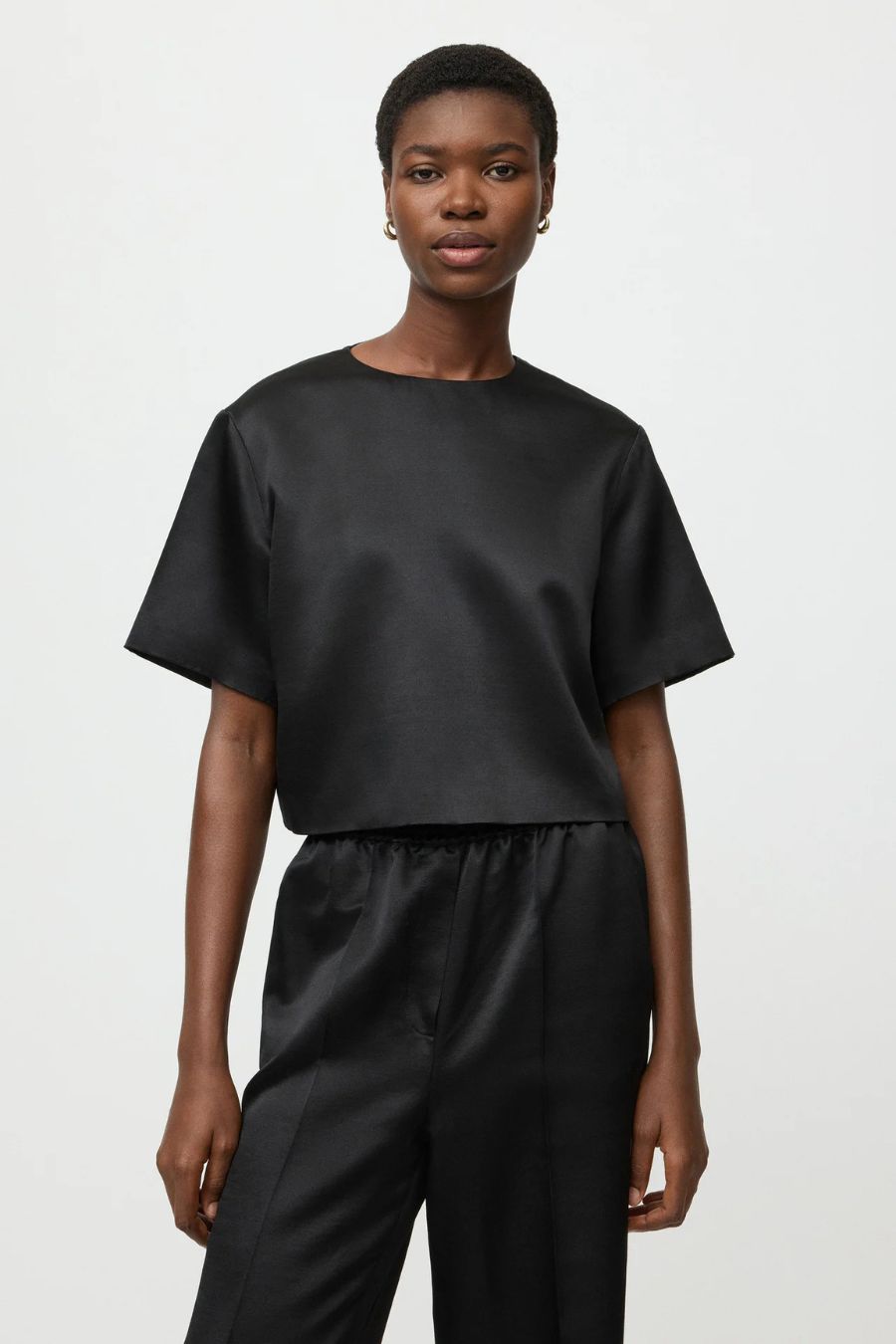 Short Sleeved Silk Blouse in Black