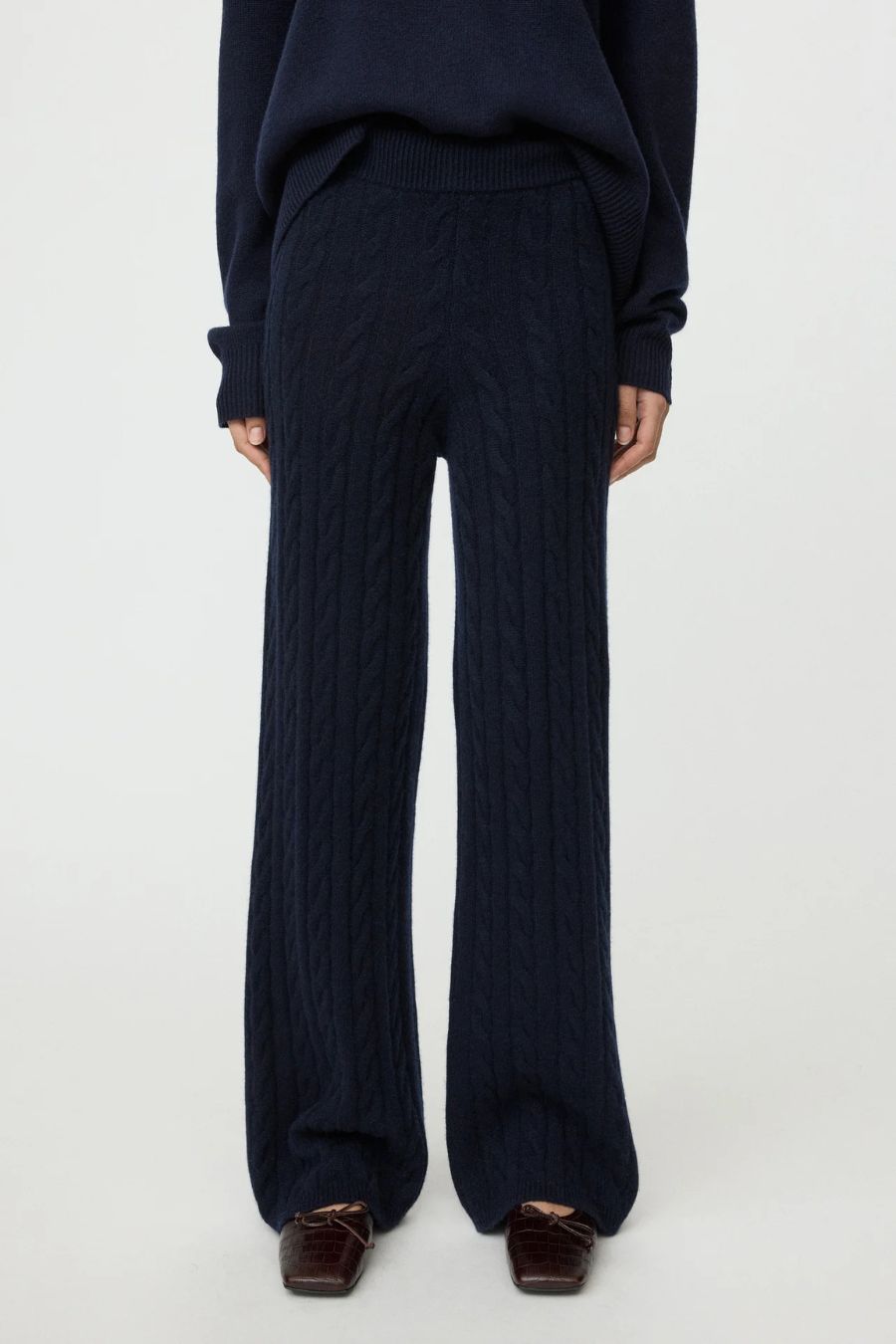 Soft Goat Cable Knit Pants in Navy, alternate view