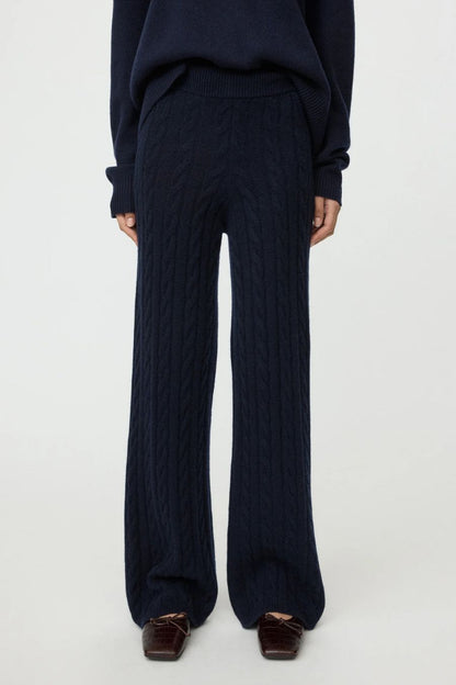 Soft Goat Cable Knit Pants in Navy, alternate view