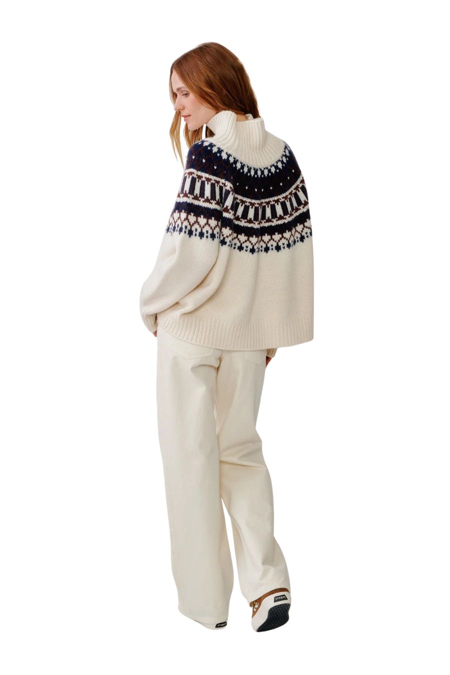 Sablyn Scottie Slouchy Mock Neck in Gardenia Fairisle, alternate view
