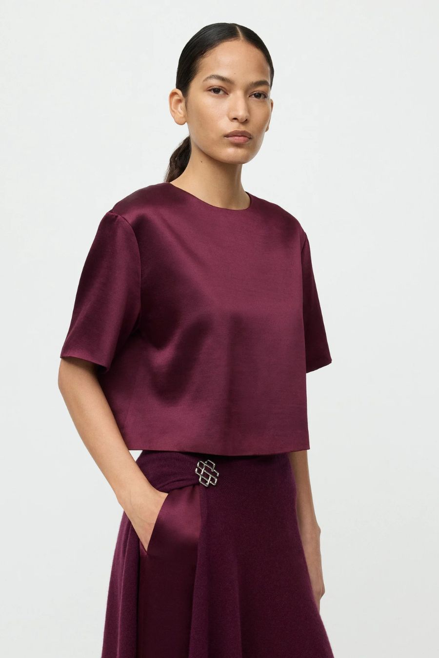 Short Sleeved Silk Blouse in Bordeaux