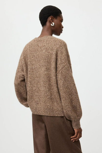 Marled Relaxed Fit Crewneck in Brown Melange