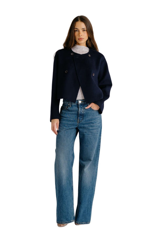 Floren Cropped Coat in Midnight Navy