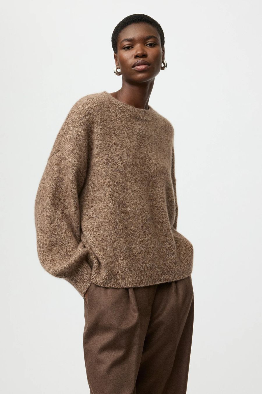 Marled Relaxed Fit Crewneck in Brown Melange