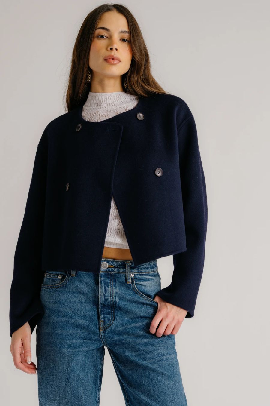 Sablyn Floren Cropped Coat in Midnight Navy, alternate view