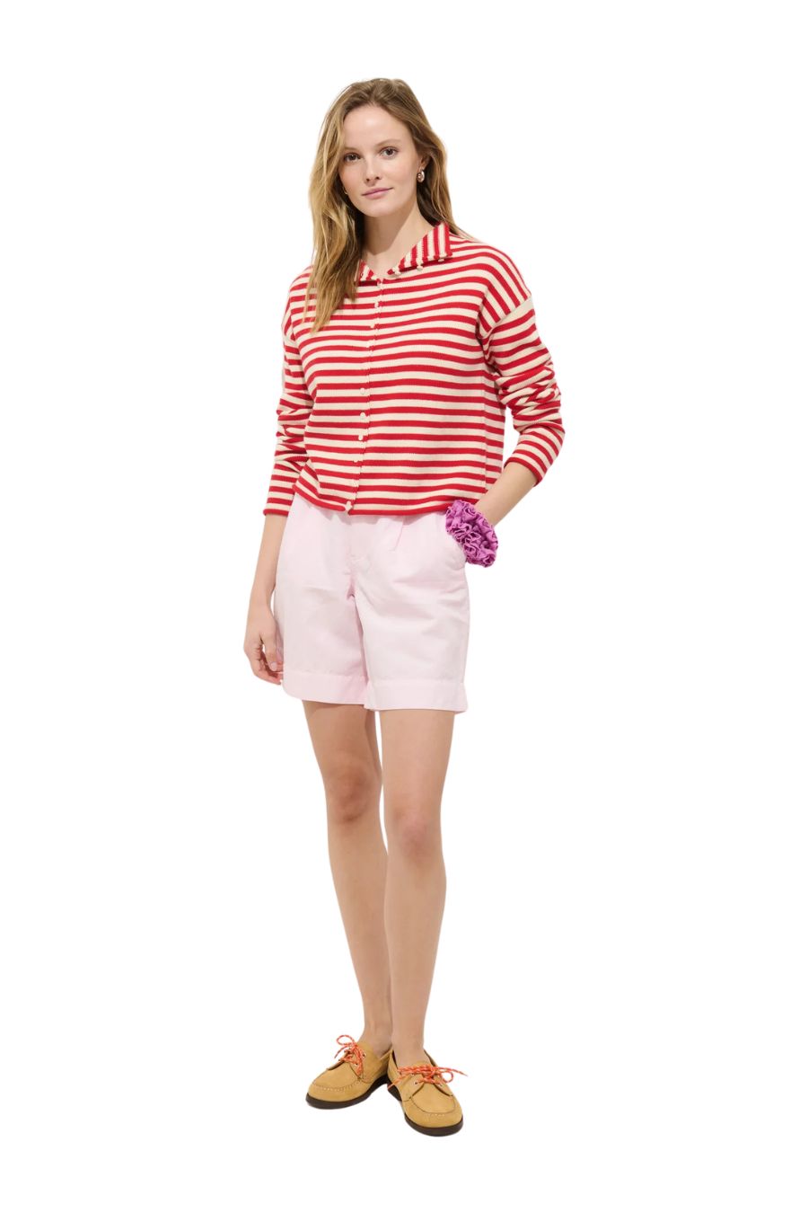 Taylor Striped Cardigan in Ivory/Red