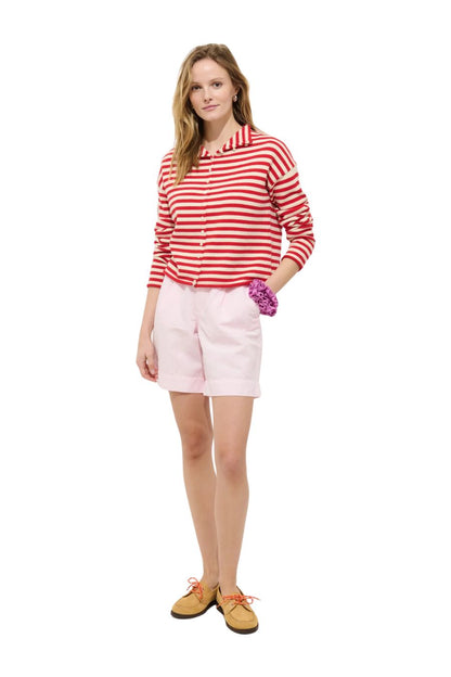 Taylor Striped Cardigan in Ivory/Red