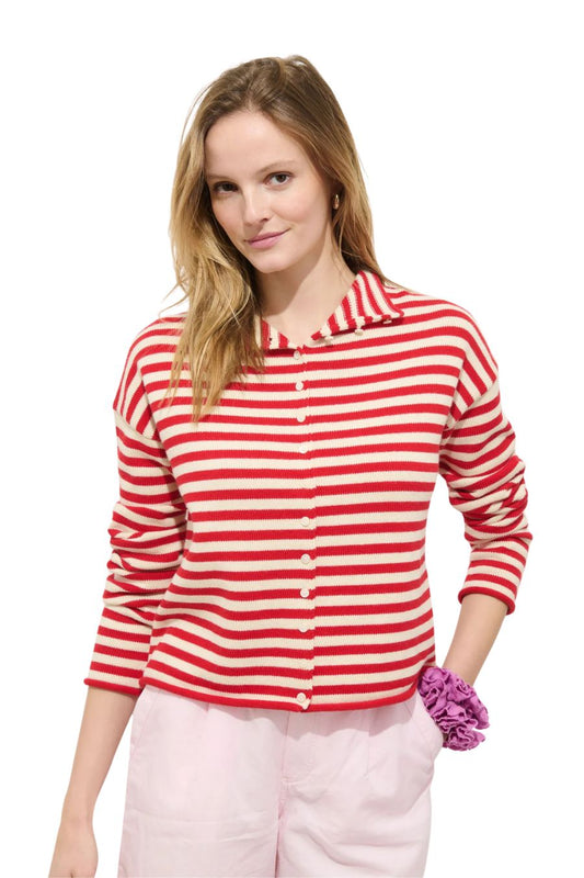 Taylor Striped Cardigan in Ivory/Red