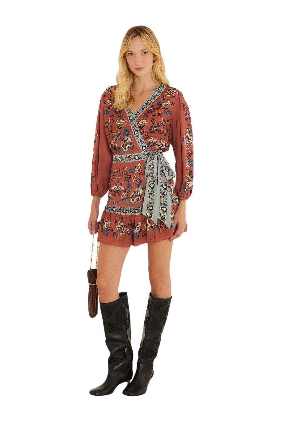 Floral Beauty Tapestry Wrap Mini Dress in Blush