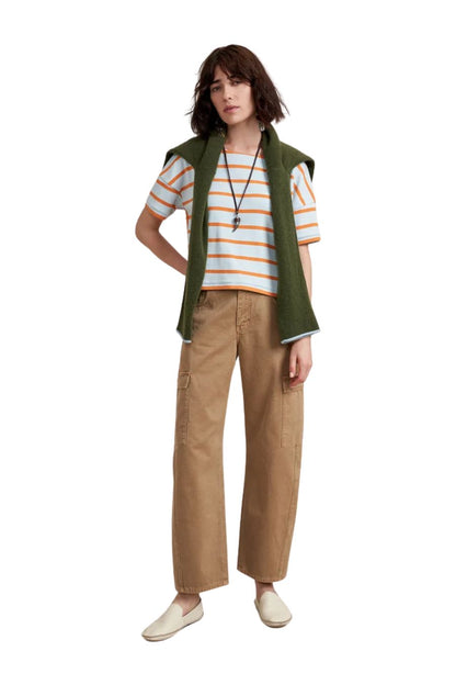 LA LIGNE Short Sleeve Breton Tee in Sky/Pumpkin, alternate view