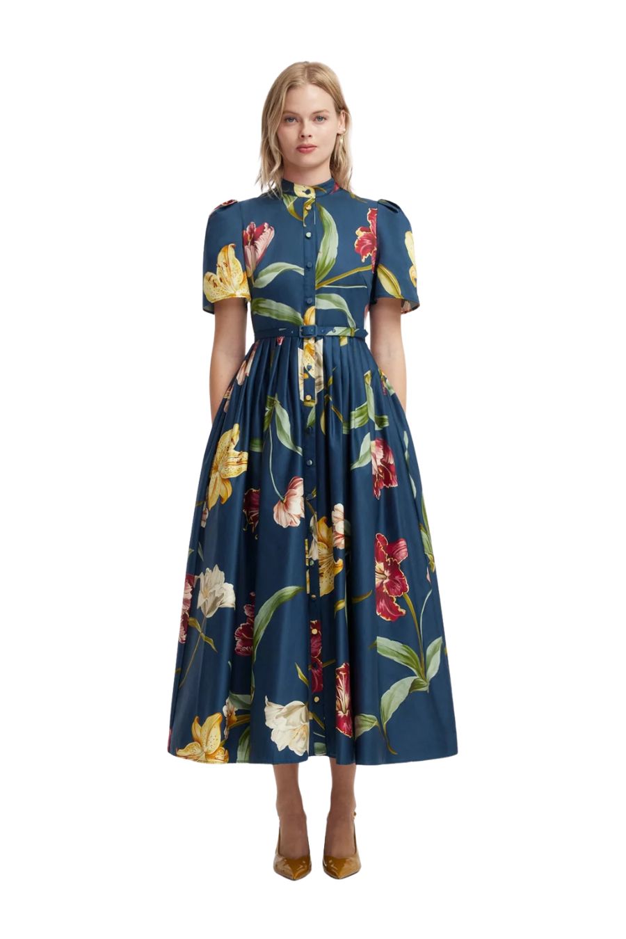 Bianca Midi Dress in Lily Print Indigo