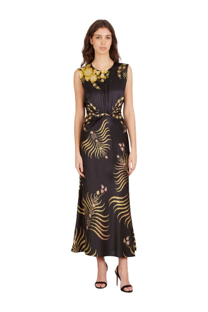 Gwen Dress in Golden Palm Print