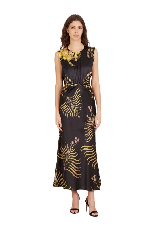 Gwen Dress in Golden Palm Print
