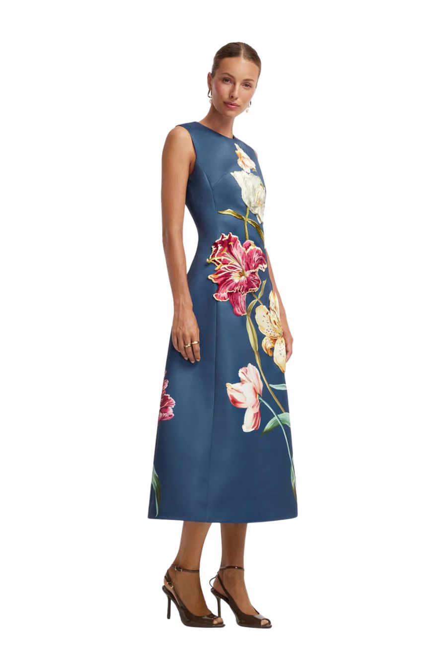Cleo Midi Dress in Lily Print Indigo