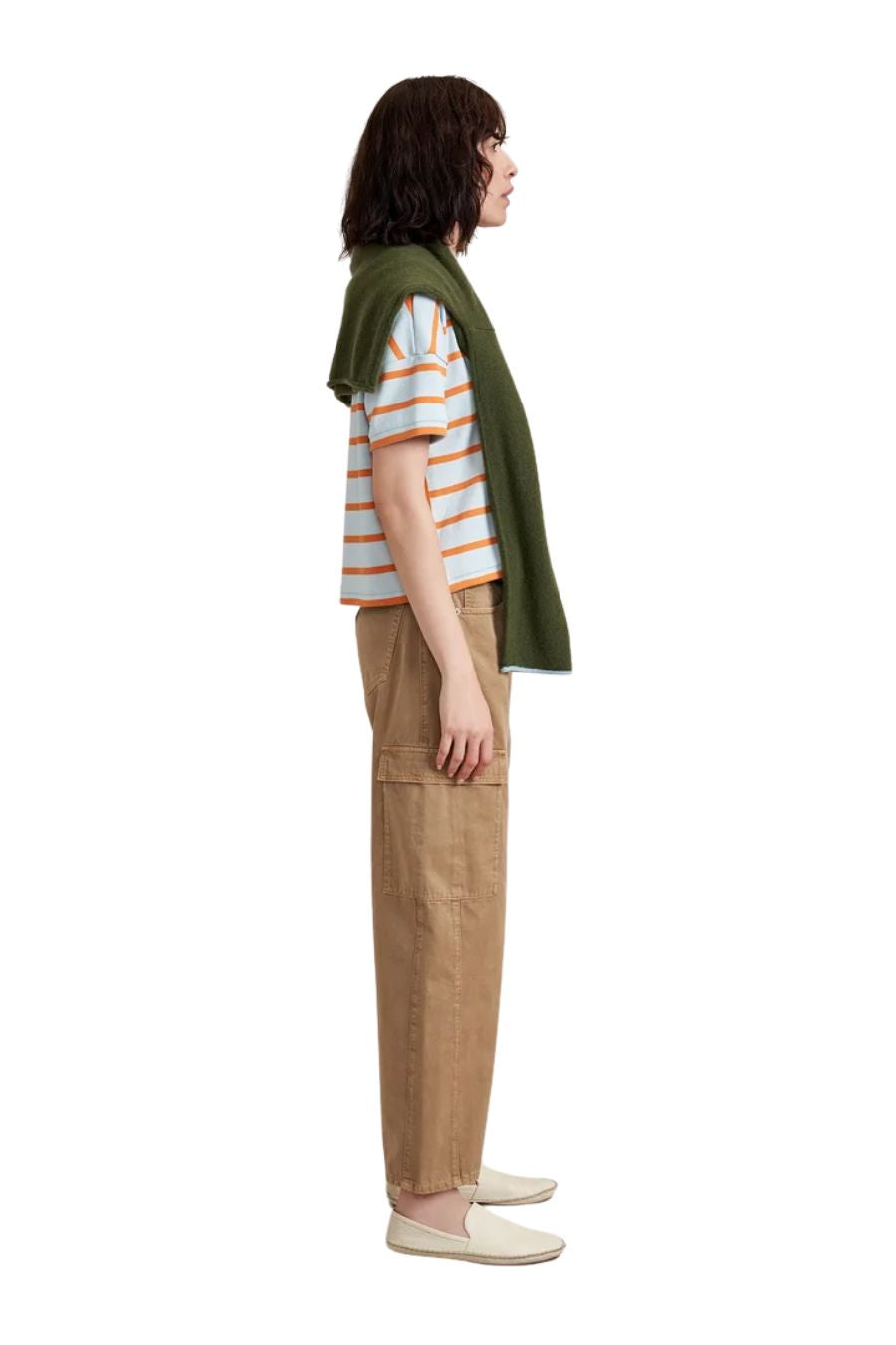 LA LIGNE Short Sleeve Breton Tee in Sky/Pumpkin, alternate view