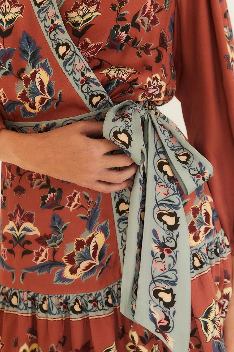 Floral Beauty Tapestry Wrap Mini Dress in Blush
