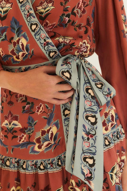 Floral Beauty Tapestry Wrap Mini Dress in Blush
