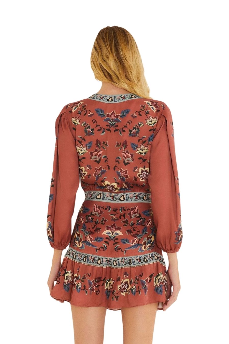 Floral Beauty Tapestry Wrap Mini Dress in Blush