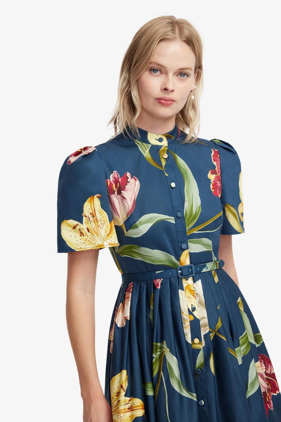 Bianca Midi Dress in Lily Print Indigo