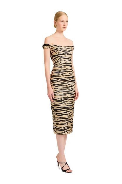 Amina Zebra Striped Midi Dress