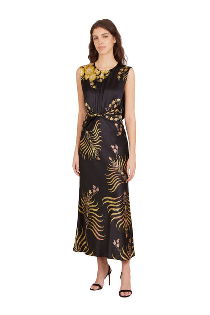 Gwen Dress in Golden Palm Print