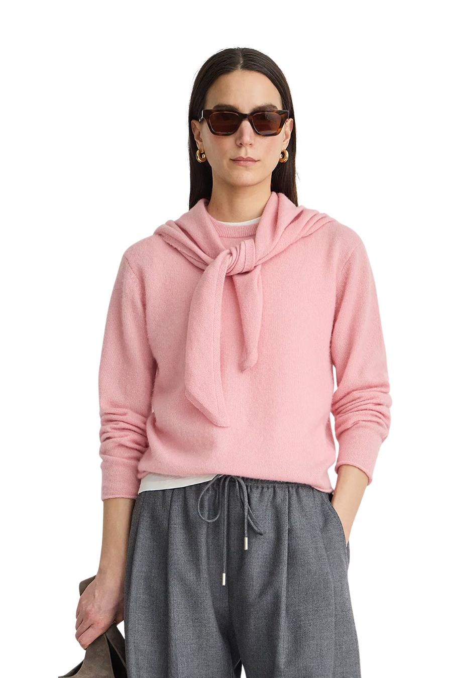 Softest Tissue Scarf Tie Top in Pink