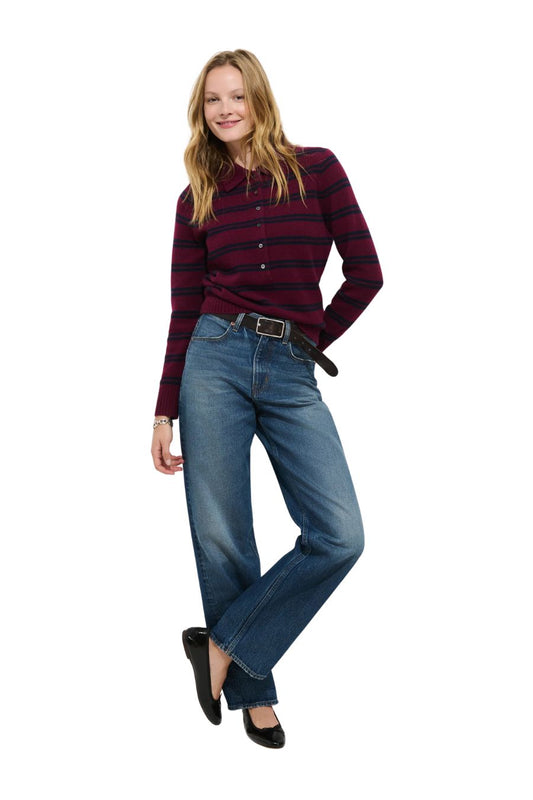 Park Polo Sweater in Deep Navy/Barolo