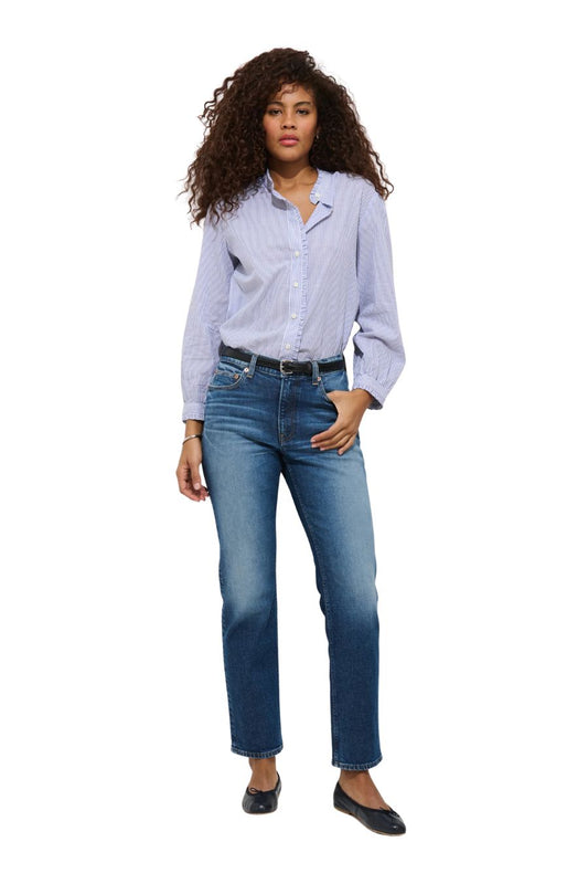 Chantilly Striped Ruffle Shirt in Navy/White