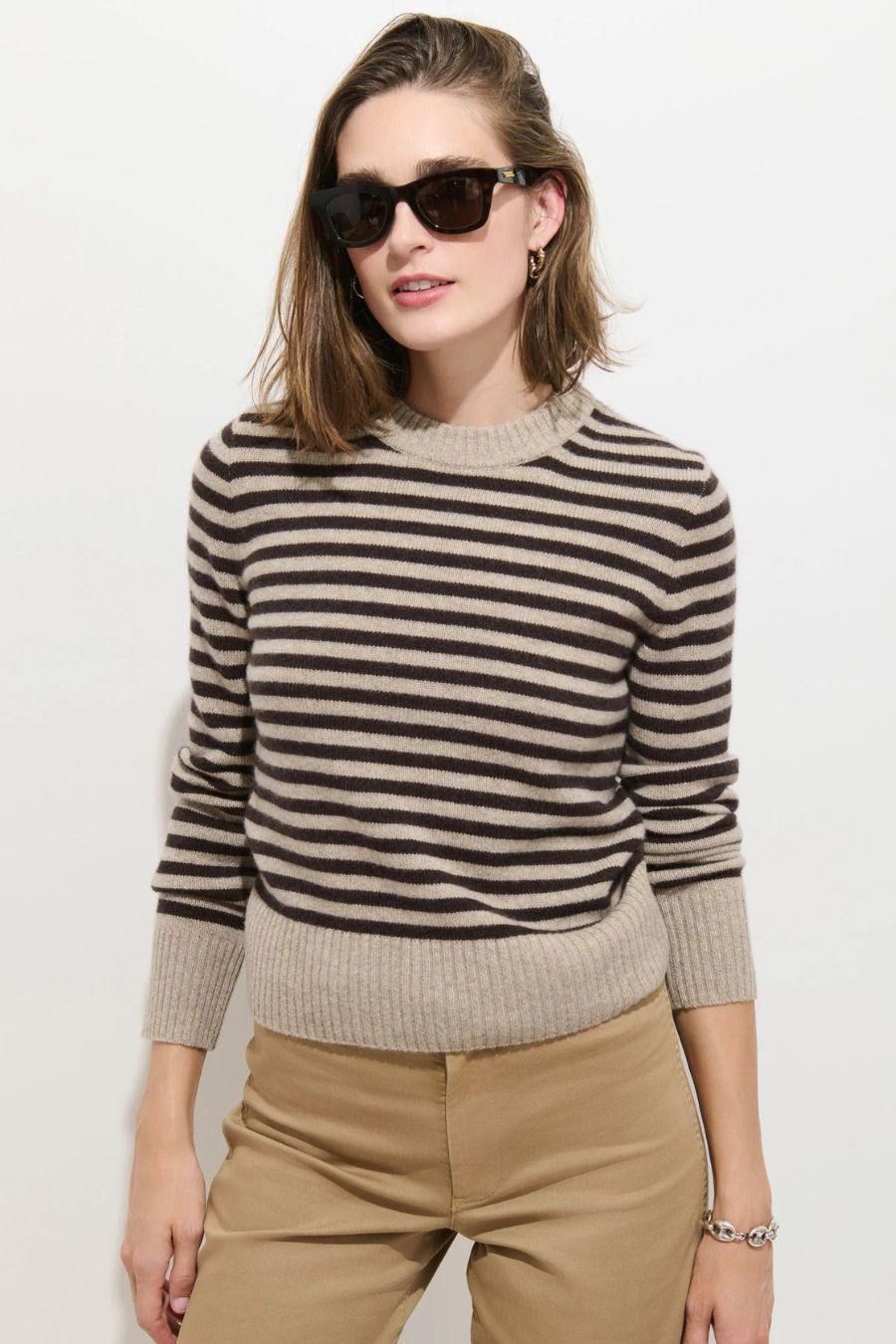 Marais Striped Sweater In Oyster/Espresso