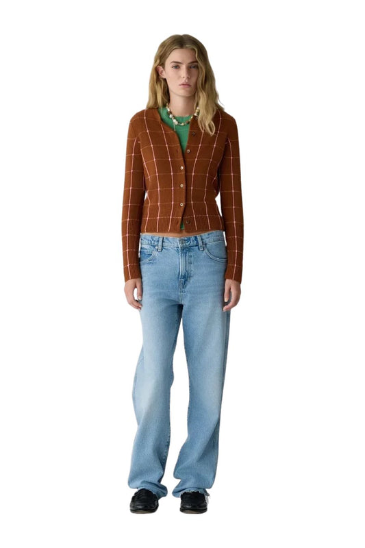 Jane Checker Cardigan in Burnt Sienna/Sprinkle