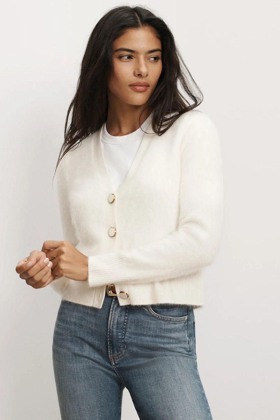 TS Solene Brushed Cashmere Cardigan in Ivory
