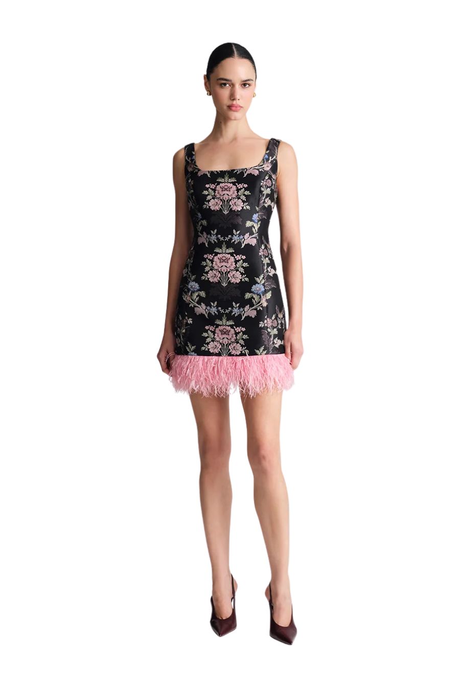Carlie Mini Dress in Trellis Jacquard Maroon
