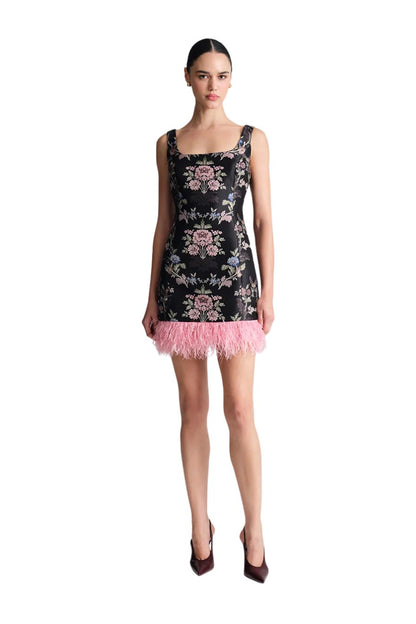 Carlie Mini Dress in Trellis Jacquard Maroon