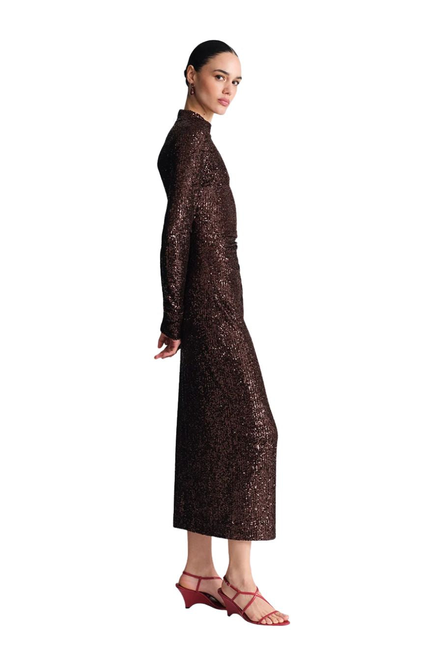 Ryan Dress in Brown Sequins by Cara Cara