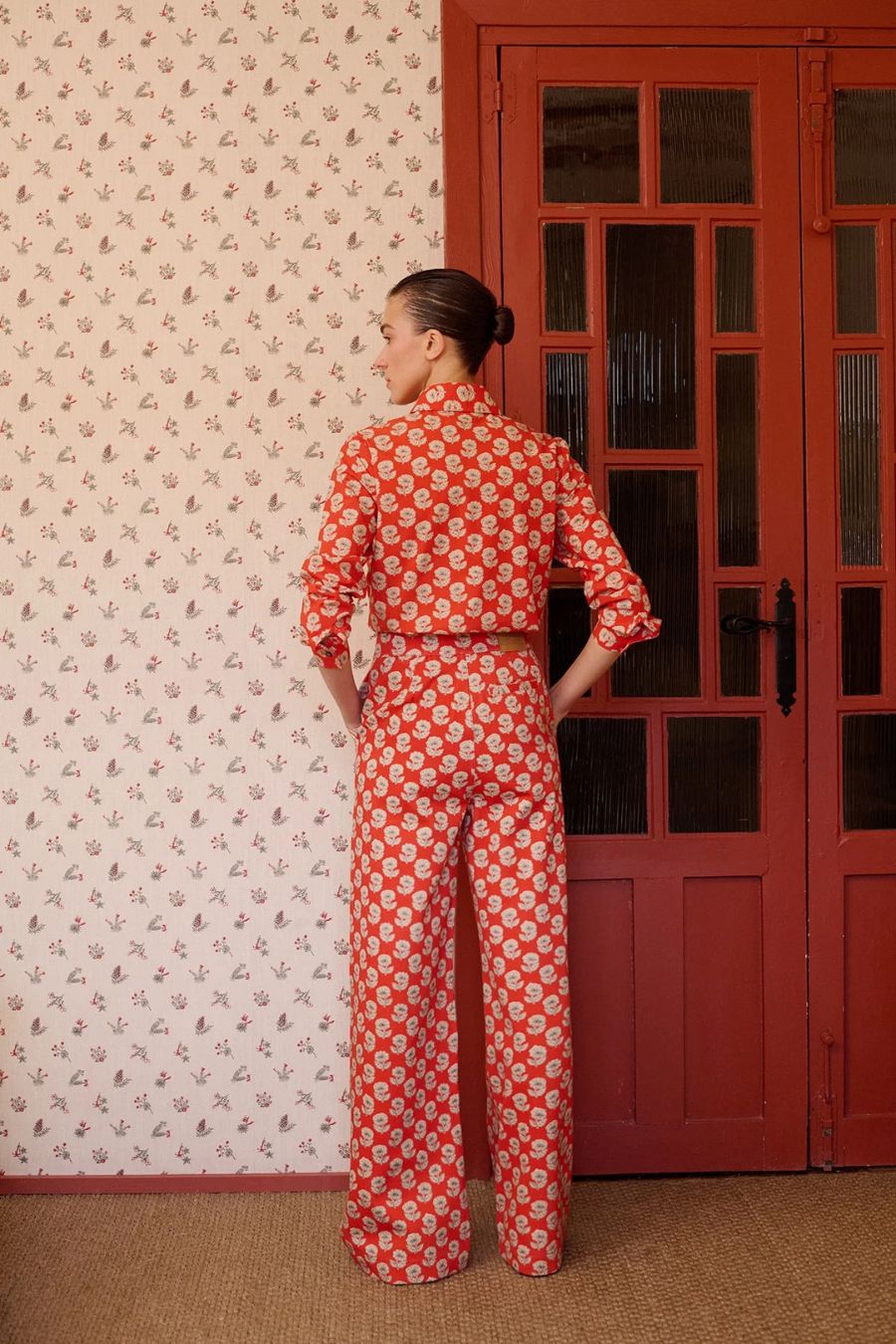 Douglas Pants in Red Flowers Denim by Maria De La Orden