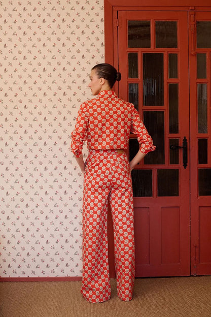 Douglas Pants in Red Flowers Denim by Maria De La Orden