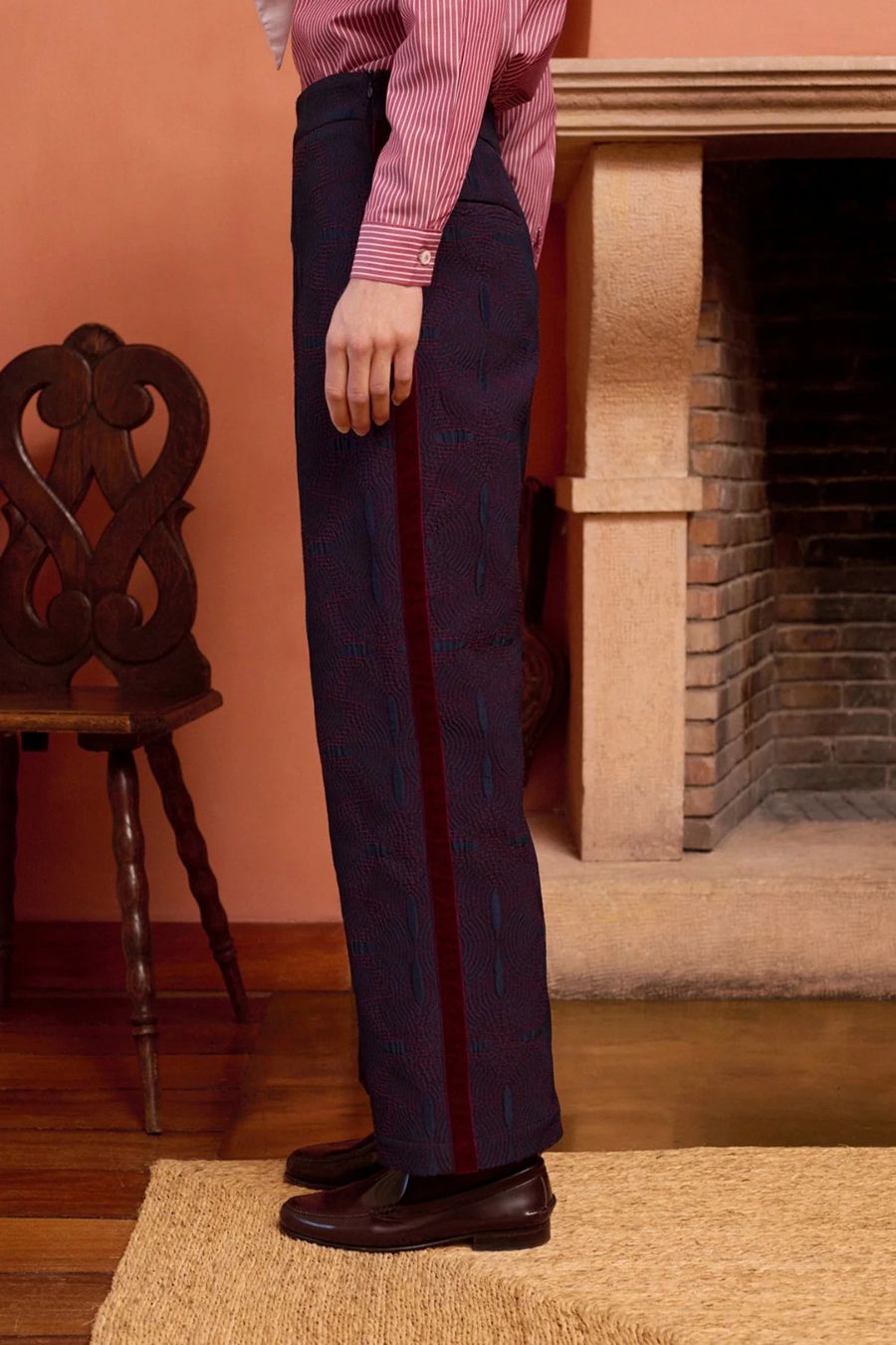 Eliott Pants in Navy Retro Jacquard by Maria De La Orden