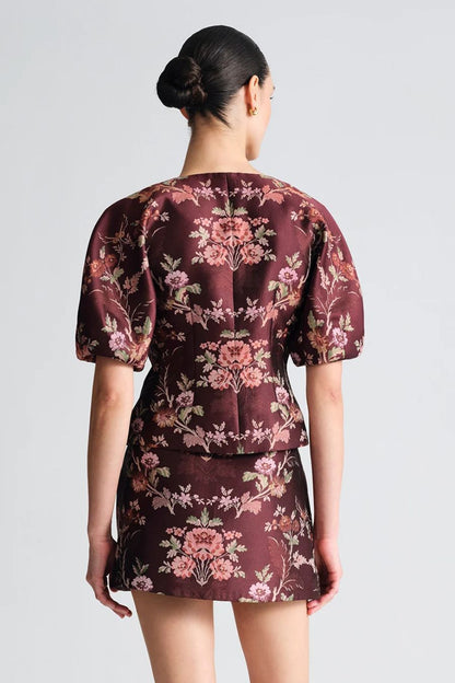 Fletcher Top in Trellis Jacquard Maroon