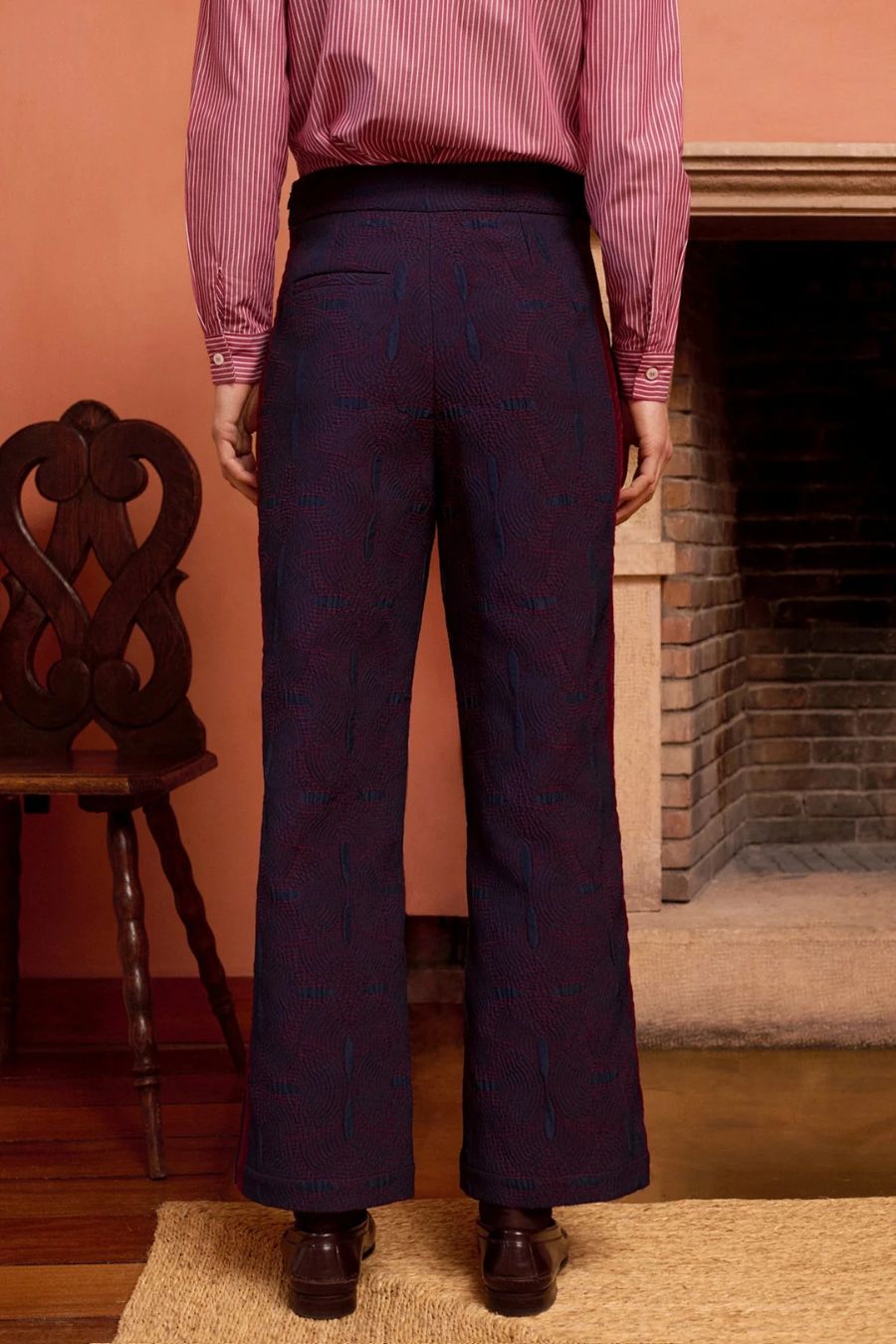 Eliott Pants in Navy Retro Jacquard by Maria De La Orden