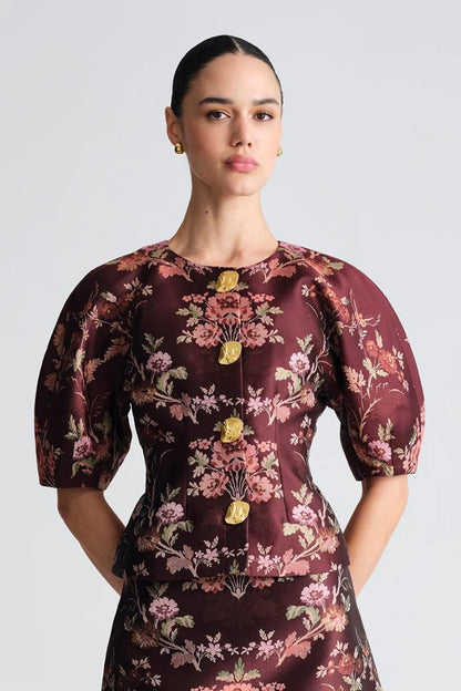 Fletcher Top in Trellis Jacquard Maroon
