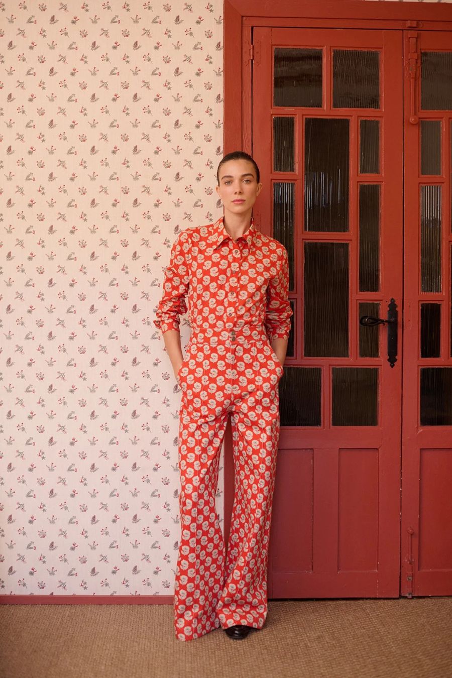 Alana Shirt in Red Flowers Popeline by Maria De La Orden