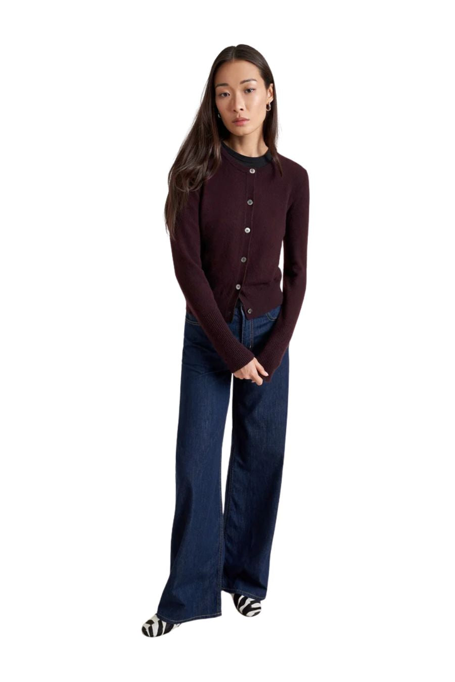 Solid Lean Lines Cardigan in Port by LA LIGNE