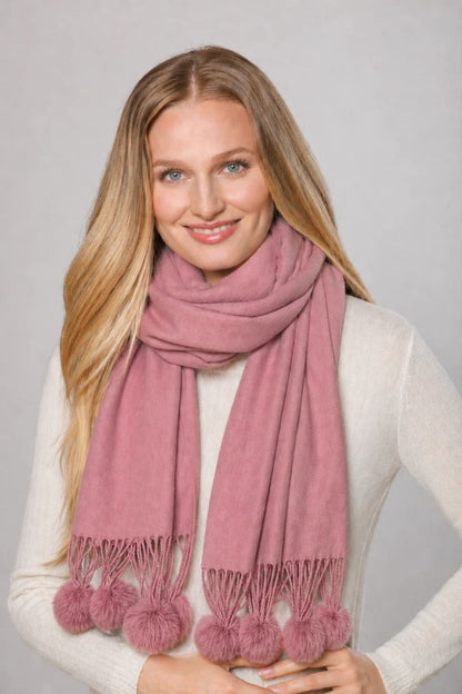 Cashmere Rex Rabbit Pom Wrap in Rose